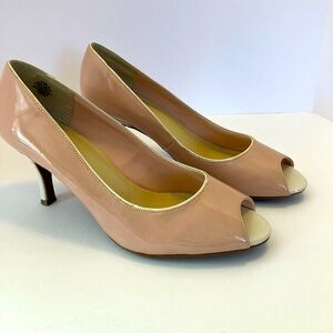 East 5th Women’s Peep Toe Pumps, Size 9 1/2 M, Champagne Pink, 3” heels.